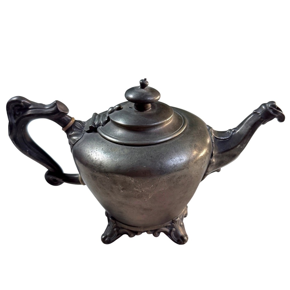 Antique 1850s Richard Parkin Sheffield Pewter Teapot Victorian Britannia Metal